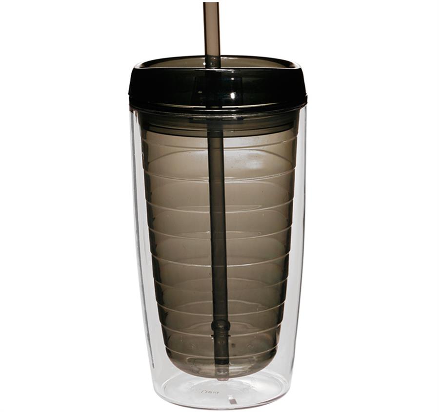 16 oz. Double Wall Acrylic Tumblers With Straw - Charcoal