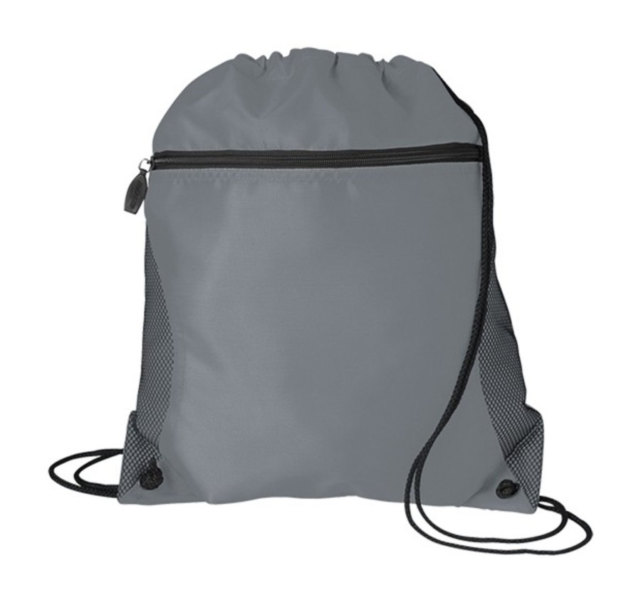 Mesh Pocket Drawstring Backpack - Grey
