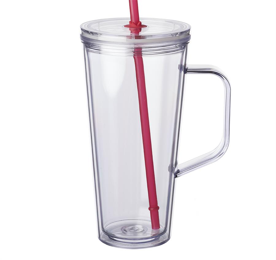24 oz. Plastic Tumbler with Handle - Red