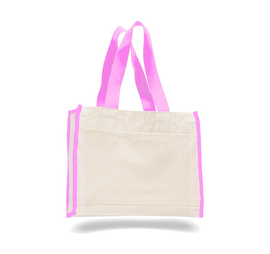 Canvas Gusset Tote Bag w/ Color Handles - Light Pink