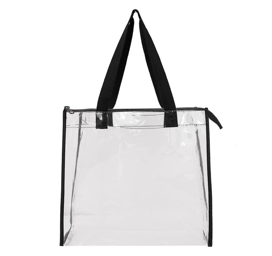 Clear Zippered Tote Bag - Black