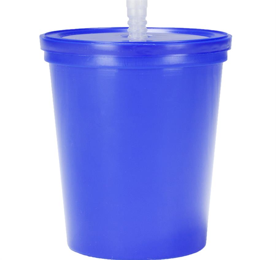 Plastic Stadium Cups with Lid and Straw. 16 oz - Reflex Blue